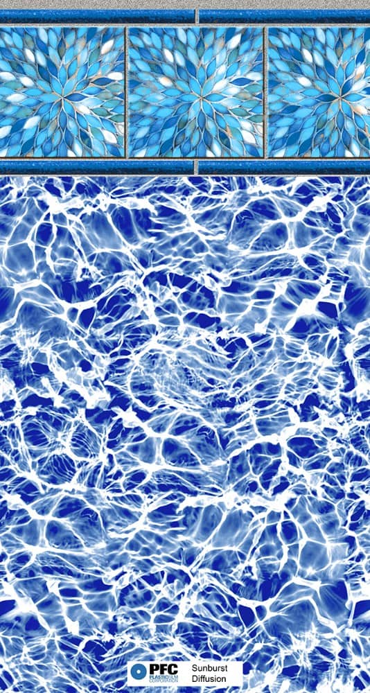 wall diffusion white & light blue sunburst inground pool liner